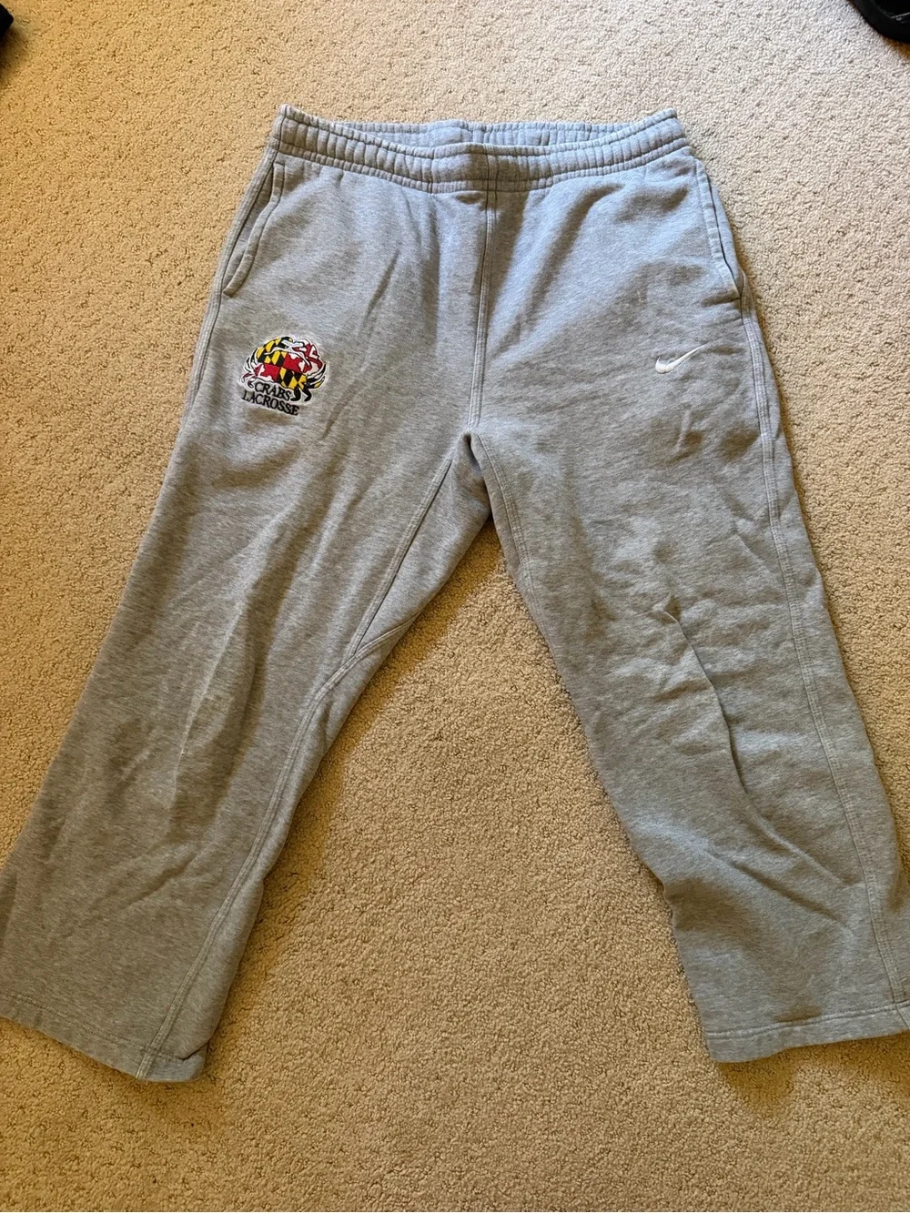 Nike Gray Men's Fleece Sweatpants with Embroidered Crabs Lacrosse Logo